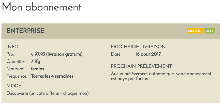 Abonnement de café en ligne