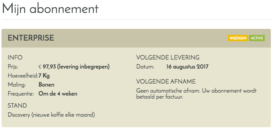 Abonnement de café en ligne